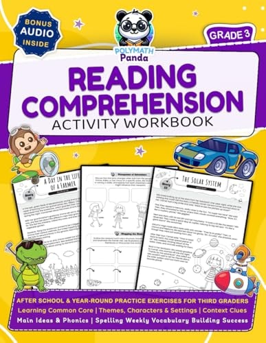 3rd Grade Reading Comprehension Activity Workbook Learning Common Core Themes, Characters & Settings Context Clues, Main Ideas & Phonics Spelling Weekly Vocabulary Building After School & Year-Round Practice Exercises for Third Grader Success — Polymath Panda