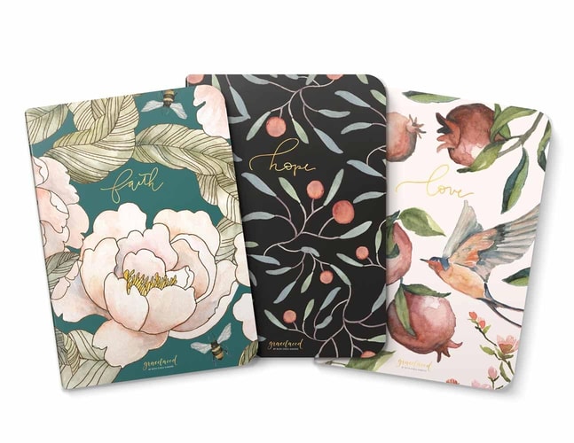 Gracelaced Lined Notebooks, Set of 3, Faith, Hope, Love — Ruth Chou Simons