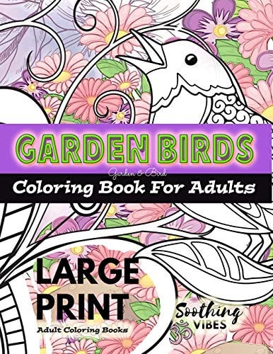 LARGE PRINT Adult Coloring Books – Garden Birds Coloring Book for Adults An Adult Coloring Book in LARGE PRINT for Those Needing a Larger Image to Color — Soothing Vibes