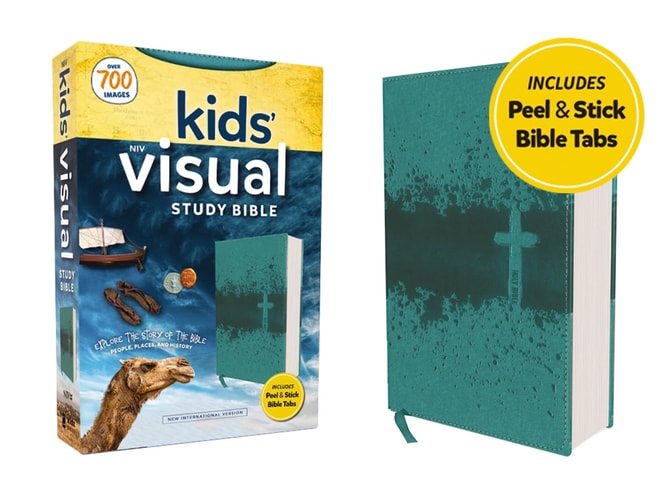 NIV, Kids’ Visual Study Bible, Leathersoft, Bronze, Full Color Interior, Peel/Stick Bible Tabs Explore the Story of the Bible – People, Places, and History [Teal] — Zondervan
