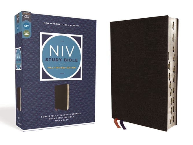 NIV Study Bible, Fully Revised Edition, Bonded Leather, Black, Red Letter, Thumb Indexed, Comfort Print — Zondervan