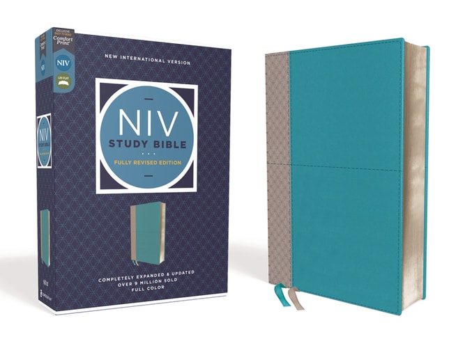 NIV Study Bible, Fully Revised Edition, Leathersoft, Teal/gray, Red Letter, Comfort Print — Zondervan