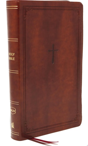 NKJV, End-of-Verse Reference Bible, Personal Size Large Print, Leathersoft, Brown, Red Letter, Comfort Print Holy Bible, New King James Version — Thomas Nelson