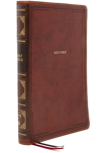 NKJV Reference Bible, Super Giant Print, Thumb Indexed, Red Letter Edition, Comfort Print Holy Bible [Brown] — Thomas Nelson