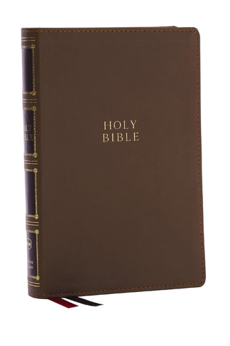 NKJV, Compact Center-Column Reference Bible, Leathersoft, Brown, Red Letter, Thumb Indexed, Comfort Print — Thomas Nelson