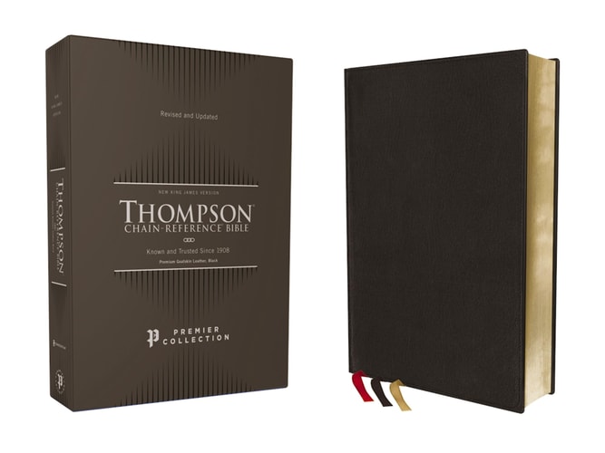 NKJV, Thompson Chain-Reference Bible, Premium Goatskin Leather, Black, Premier Collection, Black Letter, Art Gilded Edges, Comfort Print — Zondervan