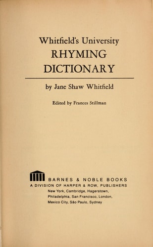 Whitfield’s University Rhyming Dictionary — Jane Shaw Whitfield