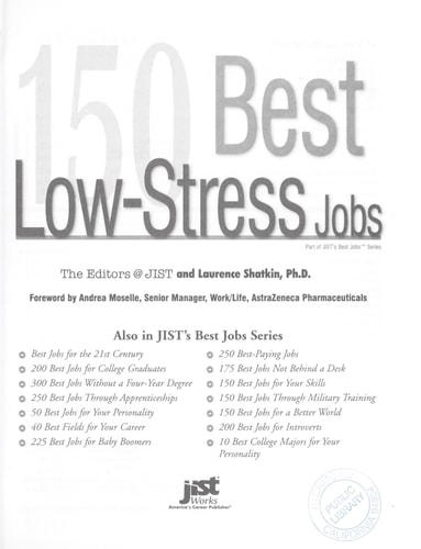 150 Best Low-stress Jobs — Laurence Shatkin