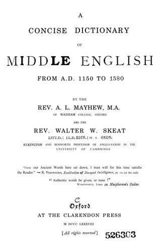 A Concise Dictionary of Middle English from 1150 to 1580 — Anthony Lawson Mayhew