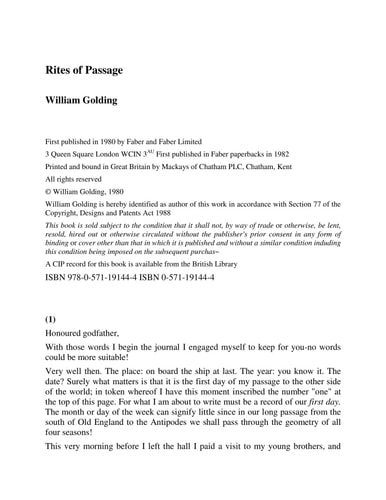 Rites of Passage — William Golding
