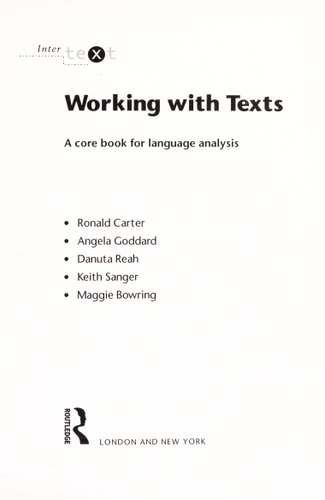 Working with Texts A Core Introduction to Language Analysis — Ronald Carter