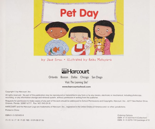 Harcourt School Publishers Trophies Pre Decodable Reader Grade K Pet Day — HARCOURT SCHOOL PUBLISHERS