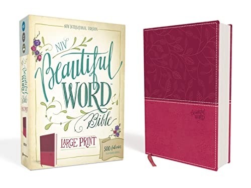 NIV, Beautiful Word Bible, Large Print, Imitation Leather, Pink 500 Full-Color Illustrated Verses — Zondervan