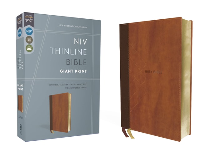 NIV, Thinline Bible, Giant Print, Leathersoft, Brown, Red Letter, Comfort Print — Zondervan