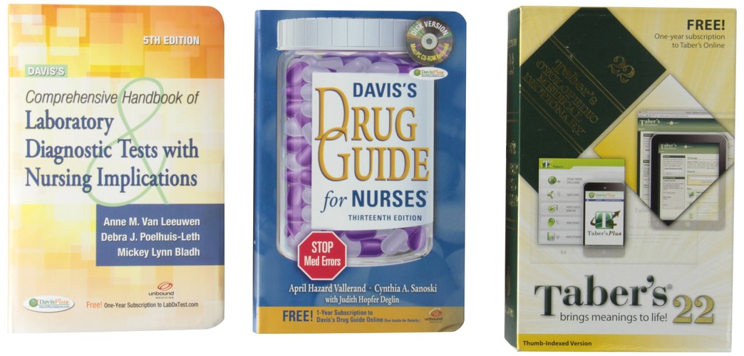 Pkg: Tabers 22nd Index, Vallerand Drug Guide W CD 13th and Van Leeuwen Hnbk Lab and Dx Tests 5th — F a Davis