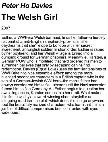 The Welsh Girl — Peter Ho Davies