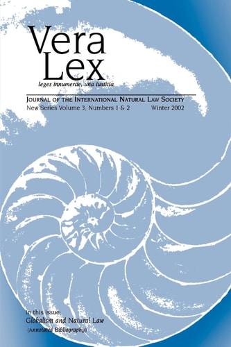 Vera Lex Vol 3 Journal of the International Natural Law Society — Robert Chapman
