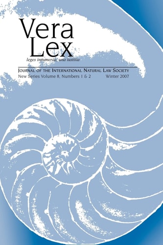 Vera Lex Vol 8 Journal of the International Natural Law Society — Robert Chapman