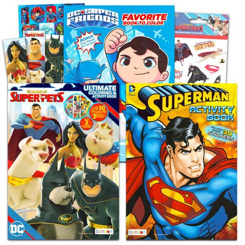 DC Justice League Coloring Book Super Set for Kids – Bundle with 4 Jumbo Super Pets Activity Books with Stickers, Games, Puzzles, and More (Superhero Coloring Book Pack) — Coloring Books for Kids