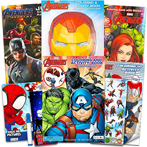 Marvel Avengers Bulk Coloring Book Set for Kids – Bundle with 6 Superhero Coloring and Activity Books with Avengers Stickers, Crayons, Tattoos, Puzzles, and More — Avengers Coloring Books