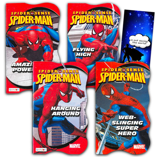 Marvel Spider-Man Board Books for Kids Girls Toddlers (Bundle Set of 4 Spiderman Shaped Board Books with Door Hanger) — Books for Toddlers