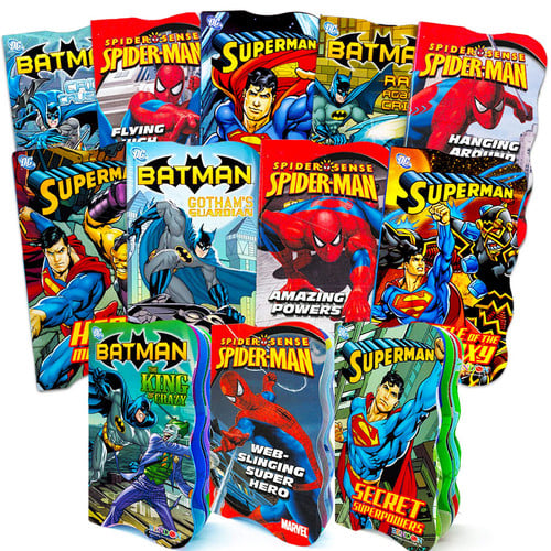 Superhero Board Books Ultimate Set Toddlers Kids — Bundle with 12 Shaped Board Books Featuring Batman, Superman, Spiderman and More — Books for Toddlers