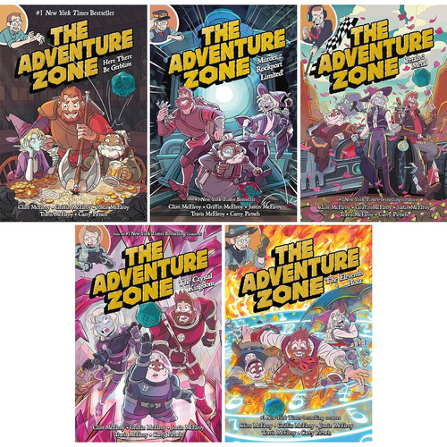 The Adventure Zone Series Set of 5 Books. Here There Be Gerblins, Murder on the Rockport Limited!, Petals to the Metal, The Crystal Kingdom, The Eleventh Hour — Clint McElroy